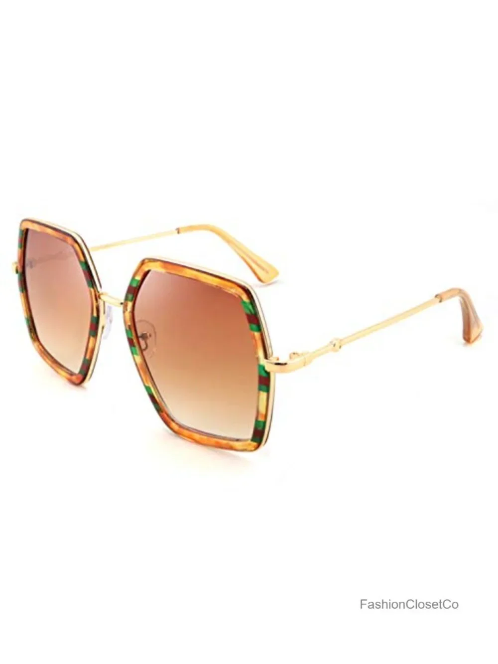 Oversized Hexagon Sunglasses UV400 Geometric Women's Shades with Adjustable